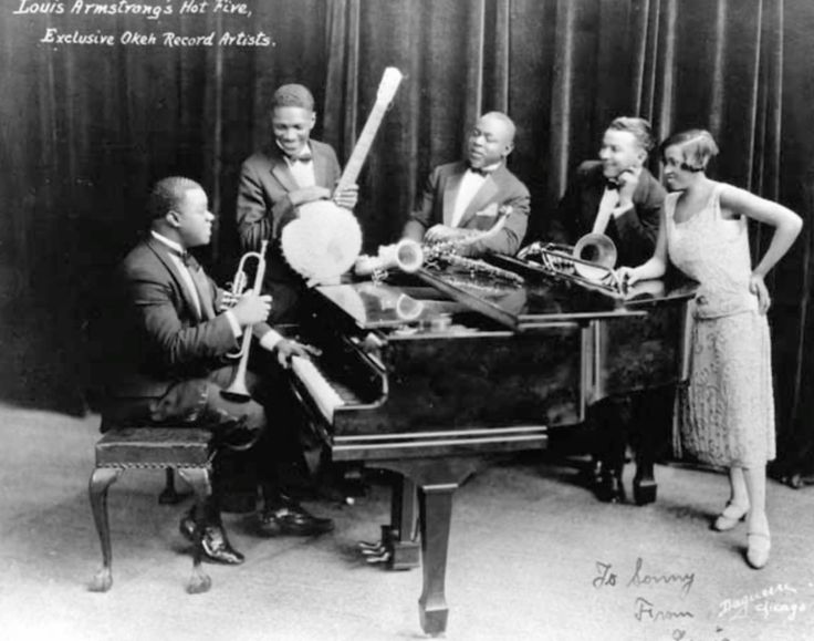 Louis Armstrong jazz band performing during the Roaring Twenties